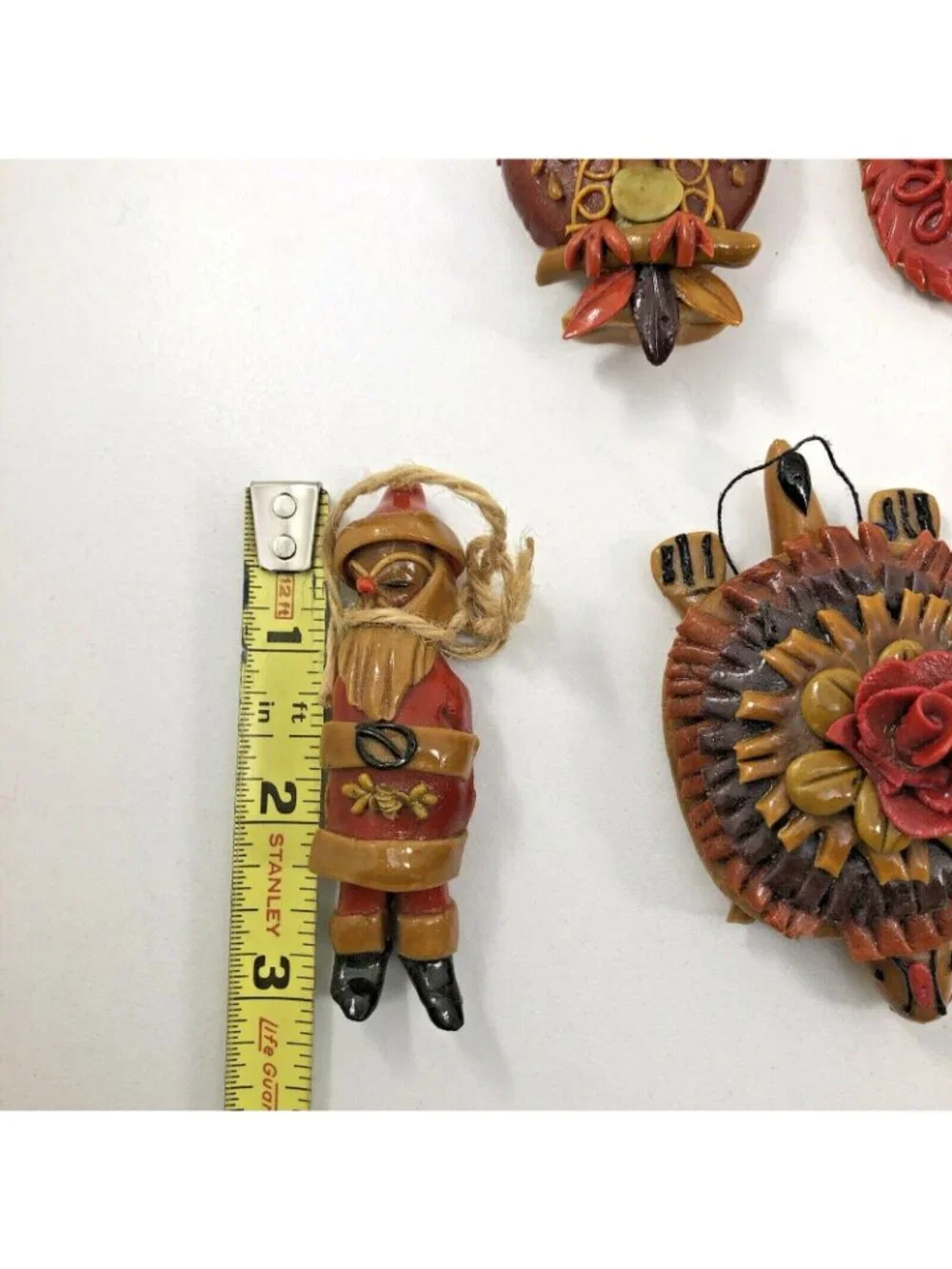 Handmade Vtg Folk Art Bread Dough Christmas Ornaments - set of 8 - see notes